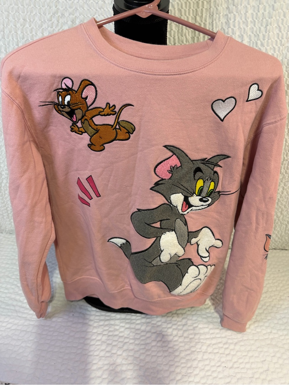 Women's Pink Tom & Jerry Embroidered Crewneck Sweatshirt